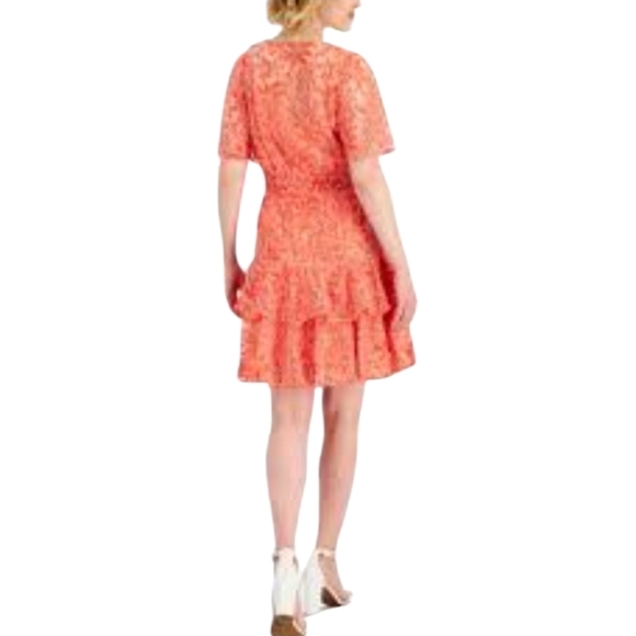 Taylor Coral Lace Tiered Ruffle V Neck Fairycore Short Sleeve Dress NWT Sz 4 - Picture 5 of 9